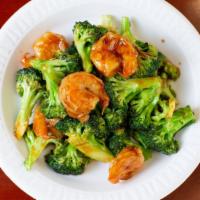 Shrimp With Broccoli / 芥蘭蝦 (Pint / 小) · Served with white rice. / 附白飯.