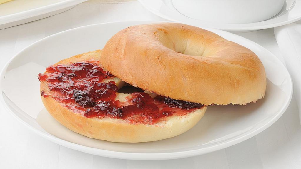 Butter & Jelly Bagel · Perfectly toasted bagel of your choice, topped with butter & jelly.