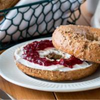 Cream Cheese & Jelly Bagel · Perfectly toasted bagel of your choice, topped with cream cheese & jelly.