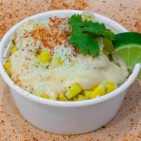 Esquite · Sweet corn sliced from the cob with cotija cheese, chipotle mayo and chili powder.