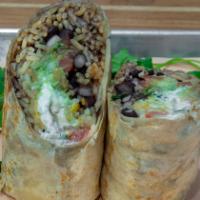 Original Burrito · Served with Mexican rice, guacamole, beans, cheese, sour cream and pico de gallo.