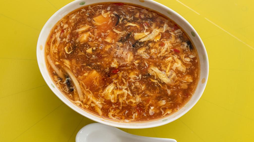 Hot Sour Soup ￼ · Spicy. Bamboo shoots, fungus, chicken, tofu, and egg.
