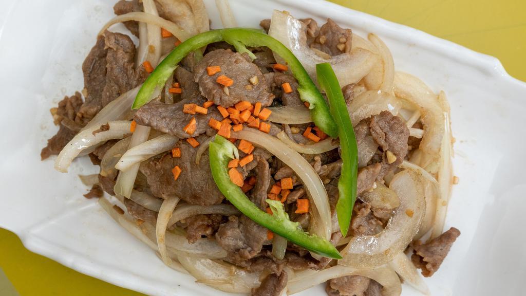 Mongolian Beef ￼ · Spicy. Beef and white onions stir fried in a spicy sauce.