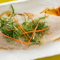 Steamed Fish With Ginger & Onion  · Steamed fish with ginger, green onion, and shoyu (soy sauce)