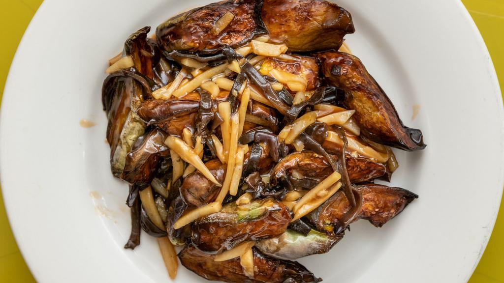 Eggplant In Hot Garlic Sauce ￼ · Spicy; Eggplant stir fried with bamboo shoots in hot garlic sauce