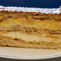 Milhojas · Napoleon with a Colombian caramel whipped cream and bavarian crème layers.