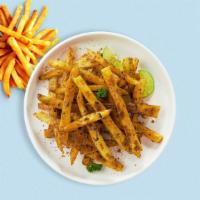 Because I Cajun Fries · (Vegetarian) Idaho potato fries cooked until golden brown and garnished with salt and cajun ...