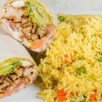 L7 Grilled Chicken Wrap. · Grilled Chicken Wrap served with Rice Pilaf
