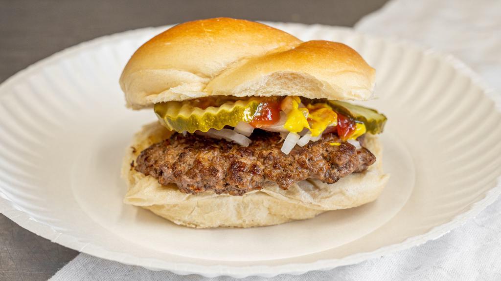 Single Hamburger · Onions, Ketchup, Mustard, Pickles