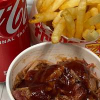 Pulled Pork, Fries, Drink · Pork Over 2 Sides of your Choice.