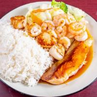 Seafood Teriyaki · Scallop, salmon, shrimp.