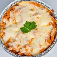 Baked Penne · Filled with ricotta cheese, baked with sauce and mozzarella cheese.