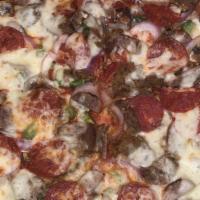 Lievito'S Special Pizza · Meatball, sausage, pepperoni, onions, mushrooms and green peppers.