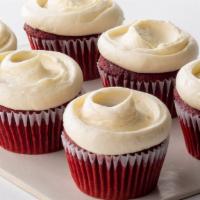 Six Red Velvet Cupcakes To Go · 6 of our Red Velvet Cupcakes with Whipped Vanilla Buttercream!