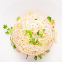 Crab Meat Fried Rice · With egg, lump crab meat, onion, and scallions.