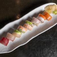 Rainbow Roll · crab, tuna, salmon, yellowtail, shrimp, cucumber, avocado