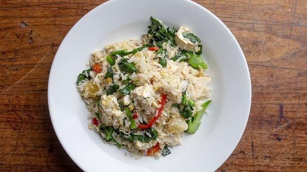 Pineapple Fried Rice (Dinner) · Brown rice or Japanese rice, market vegetables, scallion, and egg.