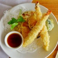 Tempura Appetizer · Shrimp and vegetable battered fried.