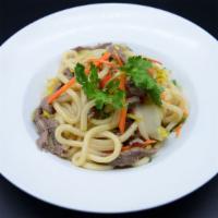 Beef Yaki Udon · Stir-fried Japanese udon noodle with beef.