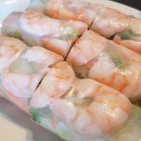 Summer Rolls (3 Pieces) · Clear rice paper wrapped in a roll with shrimp, fresh green veggies, vermicelli noodles, ser...