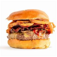 Wrangler · all-natural bison, organic aged cheddar, smoked bacon, truffle frizzled onions, organic wild...
