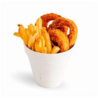 Side Onion Rings & French Fries · a mix of Maine potatoes & breaded onion rings (280 cal)