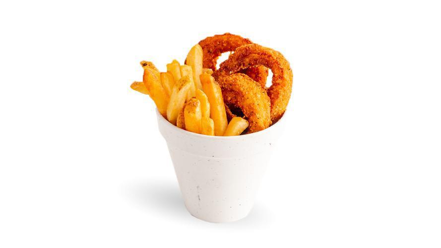 Side Onion Rings & French Fries · a mix of Maine potatoes & breaded onion rings (280 cal)