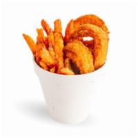 Side Onion Rings & Organic Sweet Fries · a mix of organic sweet potatoes & breaded onion rings (330 cal)