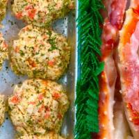 Crab Cakes  · Gluten and lactose free made up entirely of snow crab meat, garlic, old bay, parsley, and bu...