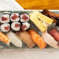 Assorted Sushi A · Tuna, Salmon, Yellow tail, Albacore, Boiled Shrimp, Calamari, Japanese omelet, Eel, & Tuna T...