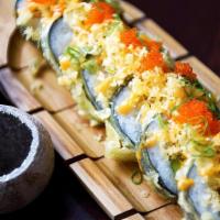 Nyc Roll 纽约卷 · 10 Pieces. Deep-Fried Roll Of Smokedd Salmon,Eel, Crab Meat With Cheese And Avocado, Top Wit...