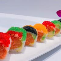 Christmas Roll 圣诞卷 · spicy tuna, salmon & avocado roll, on top w. 4 color caviar
