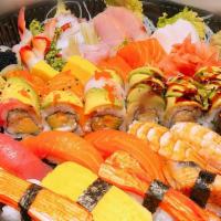 Party B · 18 pieces sashimi, 12 pieces sushi and 2 special rolls& 2 regular rolls.