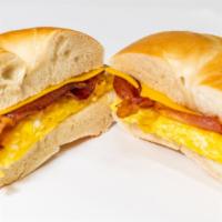 Bacon Eggs And Cheese · 2 Scramled Eggs, American Cheese, and Bacon served on a Roll. For bagel, please use special ...