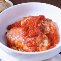 Eggplant Rollatine. · Eggplant slices rolled with ricotta and mozzarella cheese, topped with tomato sauce and mozz...
