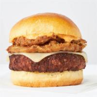 Smokehouse Burger · Beyond Meat®, crispy onions, tangy BBQ,& smoked gouda cheese