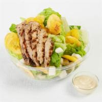 Jerk Caesar Salad · Organic romaine, jicama, crispy plantains, & creamy island spiced dressing - sub avocado or ...