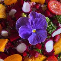 Bloom Chopped Salad · 13 organic vegetable salad. Romaine lettuce, purple cabbage, curly kale, cherry tomato, red ...
