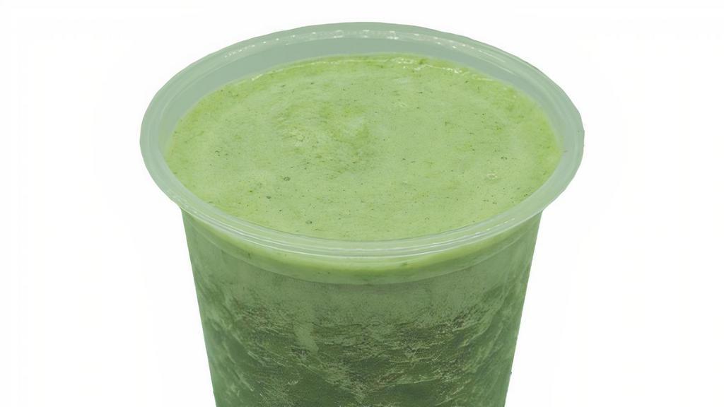 But First Green · Tart organic fruit and organic veggie smoothie with kale, celery, organic pineapple, and organic apple juice.
