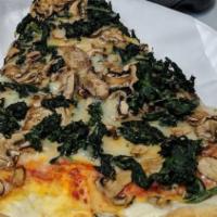 Mushroom Pizza · Plain cheese pie topped with fresh mushrooms.