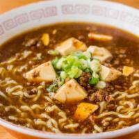 Mabo · Ramen in a spicy soup with tofu and ground pork stir fry.