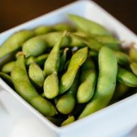Edamame · Steamed soy beans topped with sea salt.