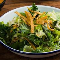 Caesar Salad · Kale and Crispy Romaine Caesar Salad with an old school classic dressing and thinly sliced t...