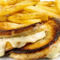 Kid'S Grilled Cheese · Made with two slices of American cheese melted until gooey on our Brioche bun