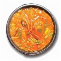 육개장 Korean Spicy  Beef Soup 韓音表記 · shredded beef, scallions & glass noodles in spicy sauce.