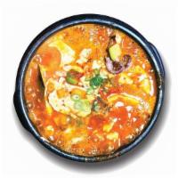 순두부 찌게 Korean Spicy  Soft Tofu Stew 纯豆腐锅 · soft tofu stew seafood w/ veggie.