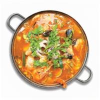 해물전골 Seafood Stew 海鮮火鍋 · house made special soup w/mixed vegie, roe fish, rice cake, king oyster mushroom, blue crab,...