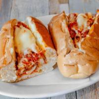 Chicken Parmigiana Hero · Strips of all-white-meat chicken breaded and covered in melted mozzarella and our homemade m...