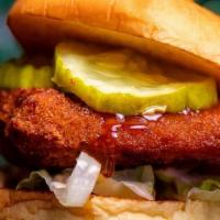Hot Honey Chicken Sandwich · Fried Chicken Breast, Pickles, Lettuce, Come Back Sauce, Hot Honey Drizzle