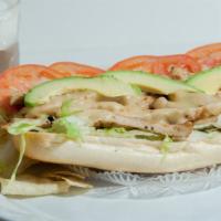 Pollo Loco On A Hero · Grilled chicken, pepper jack cheese, avocado, L/T, chipotle mayo.